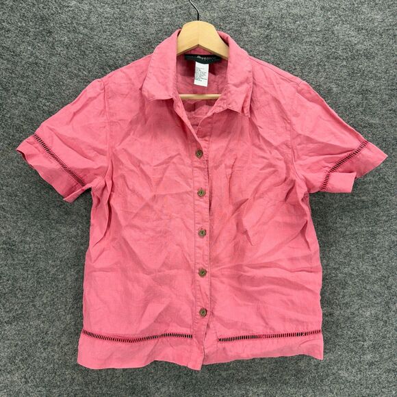 Sag Harbor Shirt Women 6P Petite Pink Button Up Collared Short Sleeve Linen - Picture 1 of 6